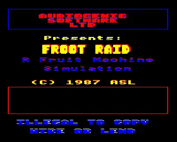 Froot Raid - A Fruitmachine Simulation (1987)(Audiogenic Software Ltd.) screen shot title